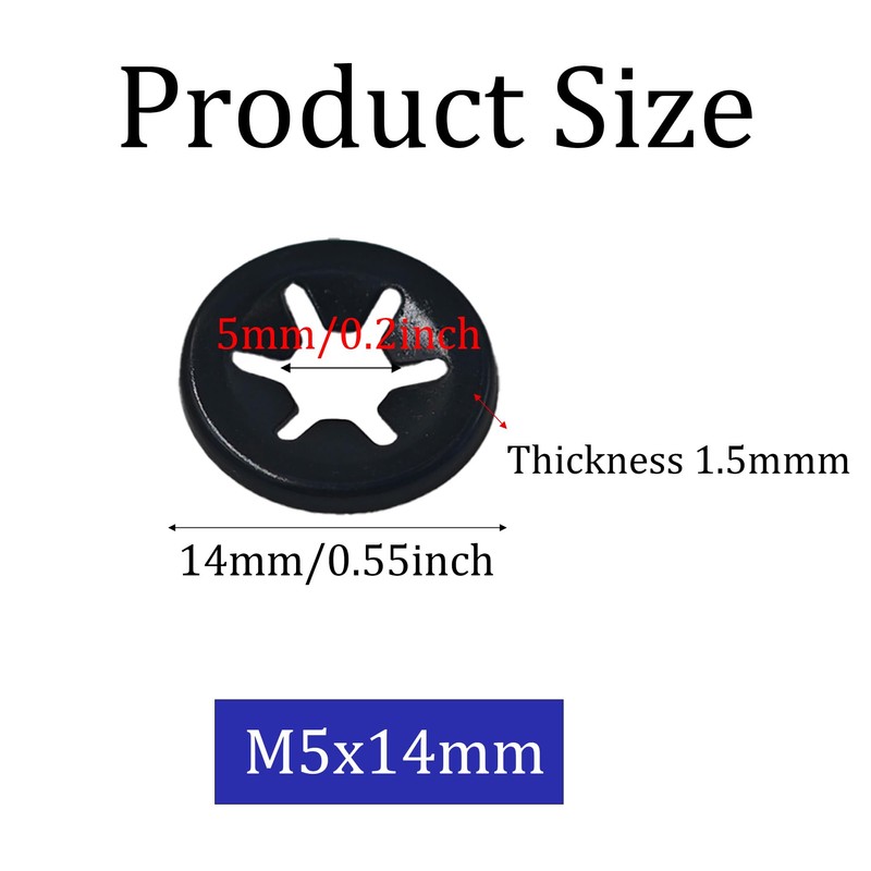 AUXBC 50Pcs Internal Tooth Lock Washers Set, M5x14mm Star Push