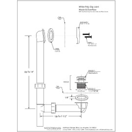 Westbrass A593244-20 14" x 1-1/2" White Tubular Bathtub Waste & Overflow Assembly with Tip-Toe Drain Plug and 2-Hole Faceplate, 1-Pack, Stainless Steel