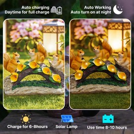 Lnzhauscia Solar Garden Decor Squirrel Statues with Lights, Outdoor Decorations for Yard Porch Lawn Balcony Patio, Housewarming Gifts