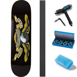 Anti-Hero Classic Eagle Skateboard Deck - Black - 8.125" W/Mob Grip, CCS Skate Tool, Wax, and ABEC 7 Bearings