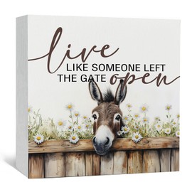 Nitelat Donkey Decor Signs,Farm House Cottagecore Animal Wooden Signs,Rustic Farmhouse Live Like Someone Left The Gate Open Wood Sign,Donkey Animal Office Bedroom Kitchen Decor,6x6