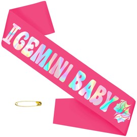 JXYCBZYing GEMINI BABY Sash with Iridescent Foil, Hot Pink Zodiac Gemini Birthday Sash, May June Birthday Sashes, Horoscope, Astrology Birthday Party Decorations, Ideas, Gifts, Jokes and Favors