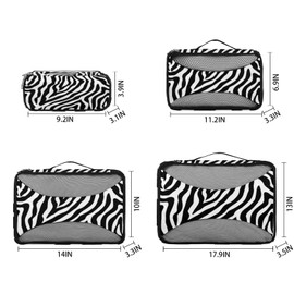 Zebra Print Travel Packing Cubes 4 Set, Animal Zebra Print Luggage Packing Organizers Storage Mesh Bags for Travel Accessories