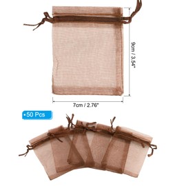 PATIKIL Organza Bags, 50 Pcs 3.54x2.8 Inch Drawstring Mini Pouches Favor Gift Candy Jewelry Bags for Christmas Thanksgiving Festival Party Wedding, Brown