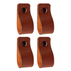 Brute Strength - Leather Handles for Furniture - Cognac - 4 Pieces - 12.5 x 2.5 cm - Cabinet Handle, Door Handle for Kitchen, Bathroom, Cabinets, Dresser, Wood