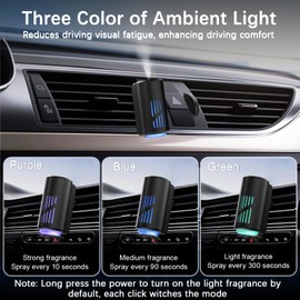 Car Air Freshener Diffuser, Smart Car Air Freshener with Three Adjustable Light Modes, Rechargeable Aromatizante Para Carro with 8pcs Essential Oil,Long Lasting, Black