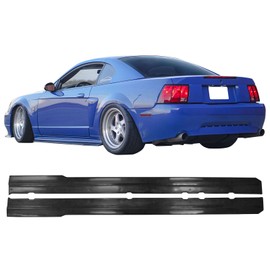 IKON MOTORSPORTS, Side Skirts Extention Compatible with 1999-2004 Ford Mustang, MDA Style Polyurethane Urethane PU Unpainted Black Rocker Panel Splitter Side Underbody Spoiler