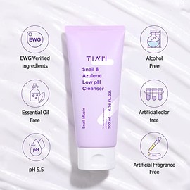 "TIA'M Limpiador facial en gel con extracto de caracol y azuleno TIAM, filtrado de secreción de caracol, equilibra el pH, tratamiento contra el acné y