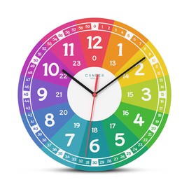 Cander Berlin MNU 7930 R Children's Wall Clock Silent 30.5 cm Silent MDF Analogue Learning Clock Boys Girls Nursery without Ticking Noises Colourful Colourful