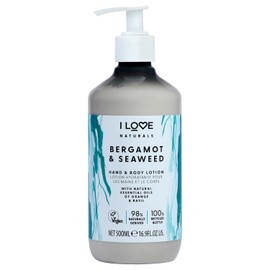 I LOVE Naturals Bergamot and Seaweed Hand and Body Lotion - Moisturizing Lotion for Dry Skin - Coconut Oil and Shea Butter Lotion - 500 ml