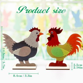 Vhxmaizxn 2pcs Chicken Decoration for Home Farmhouse Rooster Decor Chicken Party Decoration Wooden Sign Wood Cutout Ornament Hen Craft Table Kitchen Garden Tiered Tray
