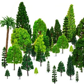 OrgMemory Mixed Model Trees, 29pcs, 1.5-6 inch(4-16 cm), Ho Scale Bushes, Diorama Supplies, Plastic Trees for Projects, Model Train Scenery with No Bases