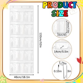 Headphone Storage Classroom Headphone Organizer 15 Pockets PVC Clear Organizer Holder for School Cell Phones Calculators, With Headphone Storage Stickers & Digital Stickers