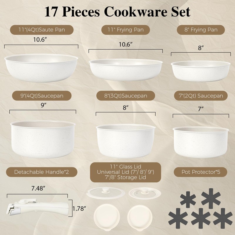 SODAY Pots and Pans Set Non Stick, 17 Pcs Cookware