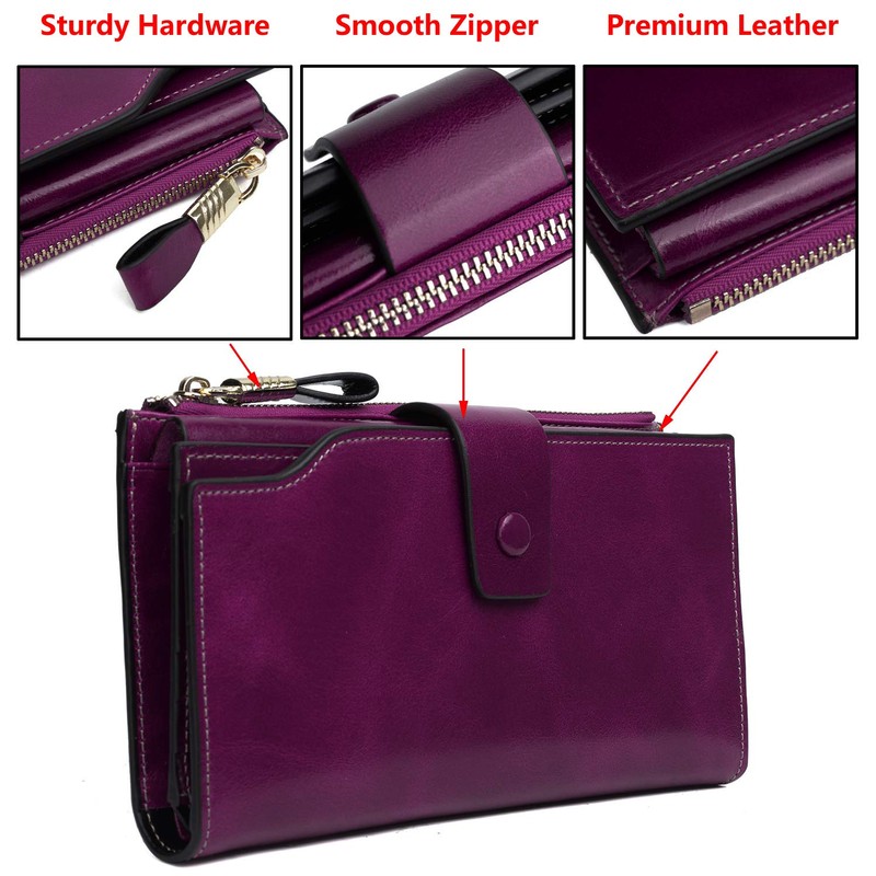 YALUXE Women's Genuine Leather Wallet RFID Blocking with 21 Card