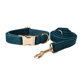 Dog Collar and Leash Set，Soft & Comfy Velvet Dog Collar and Leash with Heavy Duty Metal Buckle and D-Ring Adjustable Collars for Small Medium Large Dogs(Collar+Leash XL Neck 14.56"-23.62", Green)