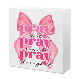 Pink Bow Decor Christian Religious Gifts for Women Inspirational Bible Verses Sign Room Decor for Office Home Bedroom Desk Bookshelf Table Faith Gifts for Woman Friend