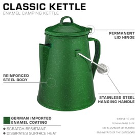 COLETTI Classic Camping Kettle — Camping Tea Kettle, Camp Kettle – NO Aluminum or Plastic, Ideal Camp Kettles for Boiling Water [Green Enamel, 12 Cup]