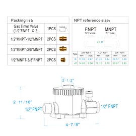 JXHONG gas safety timer automatic shut off valve,110000 BTU, 1/2" or 3/8" NPT, non electric,Outdoor BBQ Shut Off Valve for Natural Gas Grill and Propane Grill ﻿
