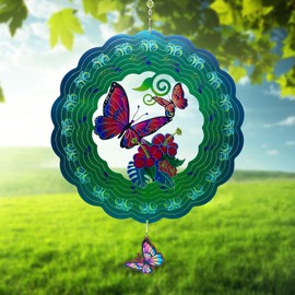 Butterfly Metal Wind Spinners, Butterfly Gifts for Christmas Women Mom Grandma Wife Men, 12 inch 3D Stainless Steel Hanging Wind Spinner for Outdoor Indoor Yard Art Garden Christmas Decorations