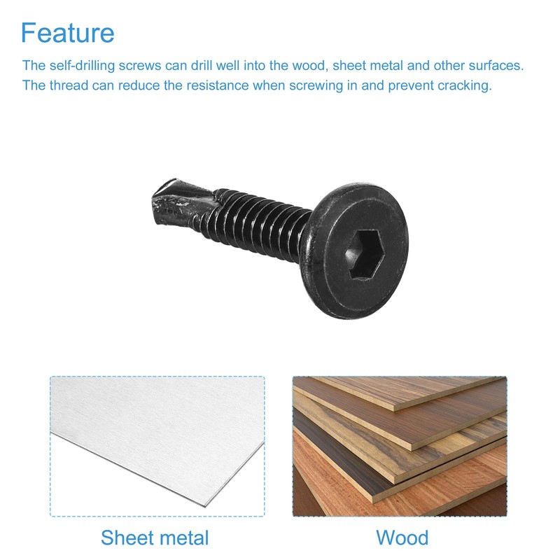 sourcing map Hex Socket Self Tapping Screws, 10 x 1"