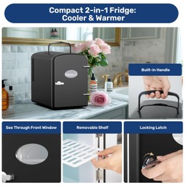 YSSOA 6L 8 Cans Compact Mini Fridge, Warmer and Cooler Portable Refrigerator with Observation Window, Freon-Free & Eco Friendly, Black