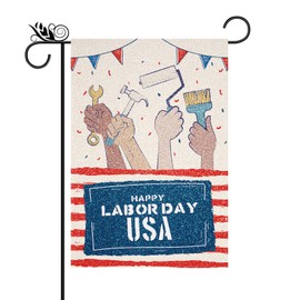Happy Labor Day Garden Flag Working Tools Stripe Vertical Double Sided Glitter Flag Farmhouse Yard Outdoor Indoor Decoration 12.5x18 Inch