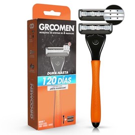 GROOMEN 300 Rastrillo con 3 cuchillas con nanotecnología cerámica, doble banda lubricante, carbón activado, aloe vera y vitamina E, Caja con 1 mango y