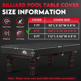 Zettum Pool Table Cover - Billiard Table Cover, 600D Waterproof Covers for Billiard Pool Table, Heavy Duty Scratched-Free UV Protection Snooker Furniture Table Cover - 8 Feet