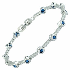 RIZILIA Tennis Bracelet [18cm/7inch] with Round Cut Gemstones CZ [Blue Sapphire] in 18K White Gold Plated, Simple Modern Elegance