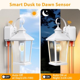 Slypadan Porch Lights with Outlet, 16.5" Large Dusk to Dawn Outdoor Wall Lights, Black Exterior Light Fixtures, Anti-Rust Waterproof Wall Sconce, Outside Light for House Garage Patio, White