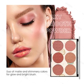 KYDA 6 Colors Blush Palette, Matte and Shimmer Blush Palette, Smooth Blendable Powder, Multiuse Blusher Makeup with Contour Highlighter-Set A
