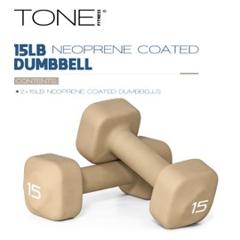 Tone Fitness 15 lb Neoprene Dumbbell Pair for Home Workouts – Non-Slip Design - Beige