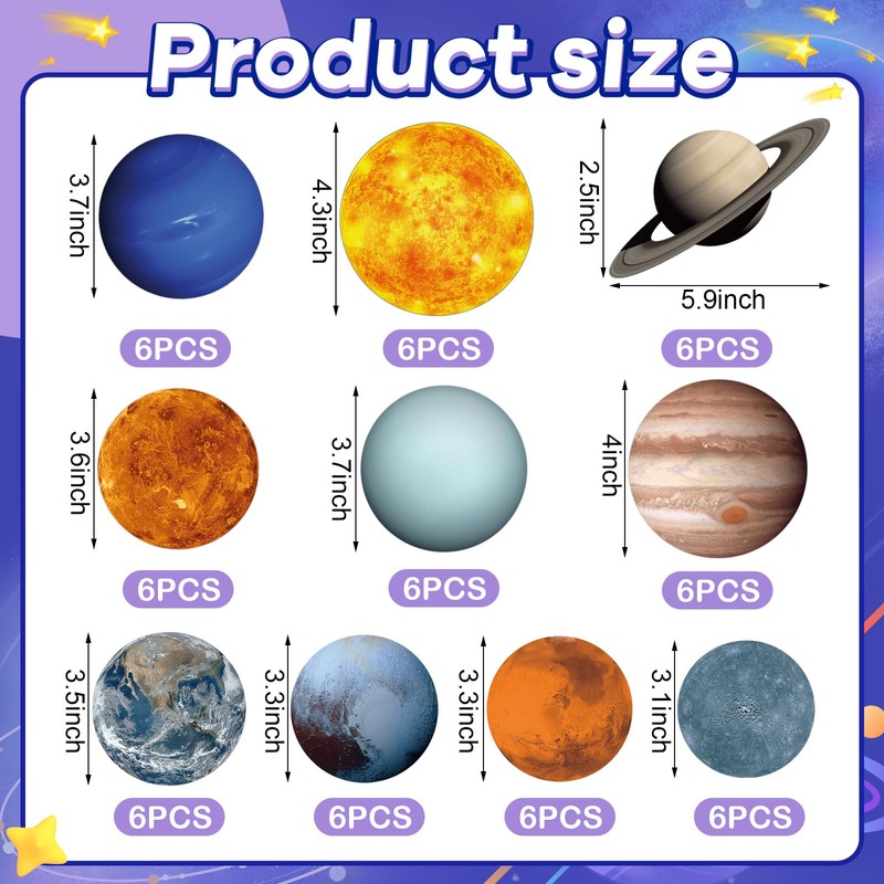 60 Pcs Solar System Cutouts for Bulletin Board 9 Planets