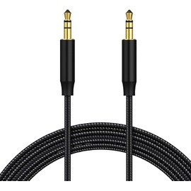 Aux Cable 3.5mm, Mini jack to Mini jack Nylon Braided Headphone Aux to Aux cord Leads for Car, Stereo jack Cables Compatible with Earphone Car Speaker Amp Soundbar TV PC Laptop MP3 Player (Black)