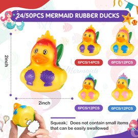 Deekin 24 Pcs Mermaid Rubber Ducks 2" Mermaid Ducks Little Toy Duck Cute Mermaid Bath Toys Bulk Duck Bath Toy Assortment Pool Bathtub Toys for Mermaid Birthday Party Favor Bag Filler Decoration