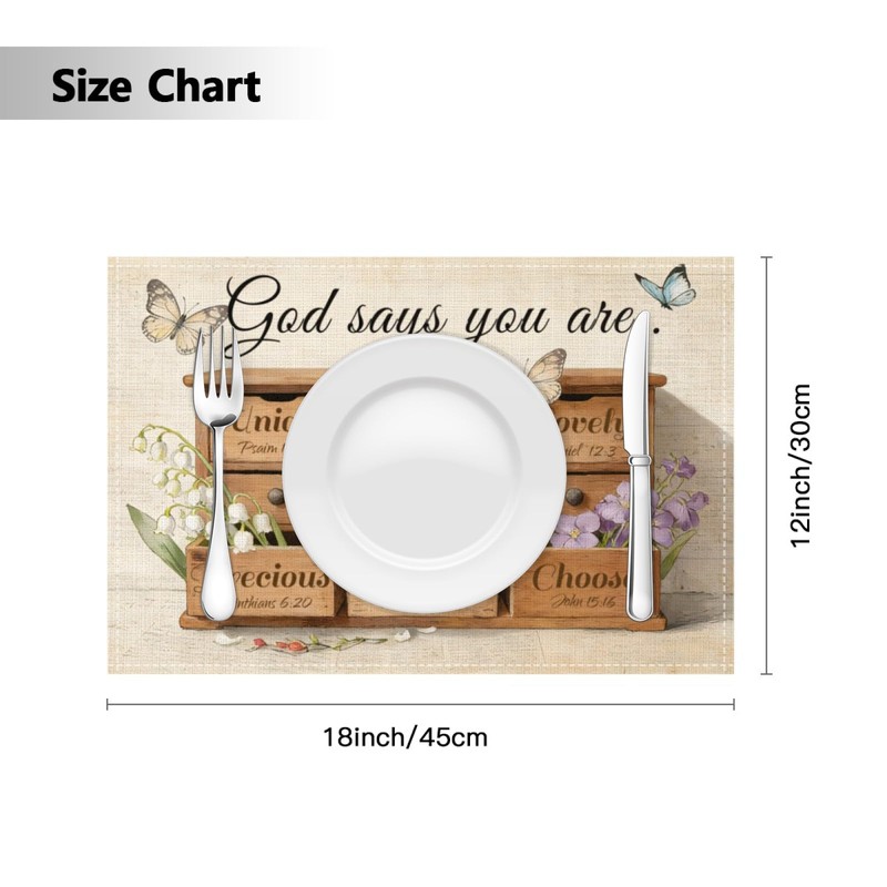 God Says You are Placemats Set of 4, Christian Placemats