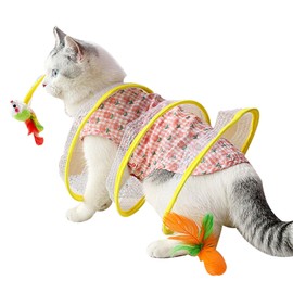 PAVIKE Cat Tunnel for Indoor Cats - S Shaped Cat Tunnel, Folded Cat Tunnel, Cat Interactive Tunnel Maze, Cat Donut, Tunnel, Bed Feather Toy, Cat Toy, Single Play Tunnel, Foldable, Lightweight,