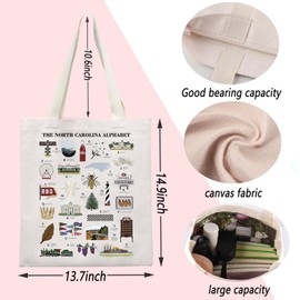 ENSIANTH North Carolina Alphabet Tote Bag North Carolina State Souvenirs Gift Family Trip Handbag Tar Heel State Travel Gift (Carolina Alphabet bag)