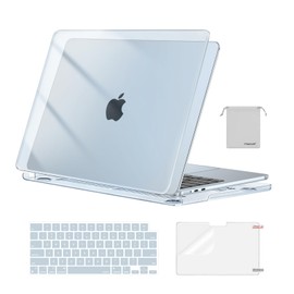 MOSISO Funda Compatible con MacBook Air 13.6 Pulgadas 2025-2022 M4 A3240 M3 A3113 M2 A2681 Case,Carcasa Rígida de Plástico&Cubierta de Teclado&Protector de Pantalla&Bolsa, Azul Cielo Cristal