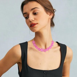 EVER FAITH Boho Flower Necklace Summer Beach Yellow Statement Floral Bib Collar Chokers, enamel