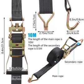 FWEEK 2 Sets Ratchet Tie Down Straps 5cm x 10m, 3T Break Strength, Heavy Duty Lashing Strap, Securing Straps with Handle and Metal J Hook for Trucks, Cars, Motorcycles – Black