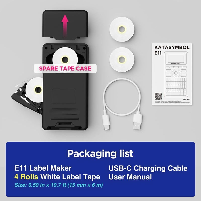 SUPVAN E11 Bluetooth Label Maker Machine with 4 Tapes, Support
