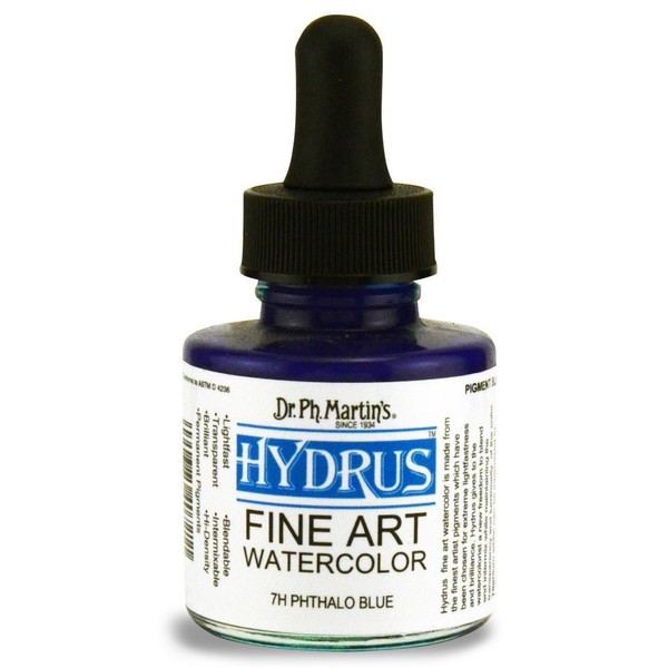 Dr. Ph. Martin's Hydrus Fine Art (7H) Watercolor Bottle, 1 oz, Phthalo Blue