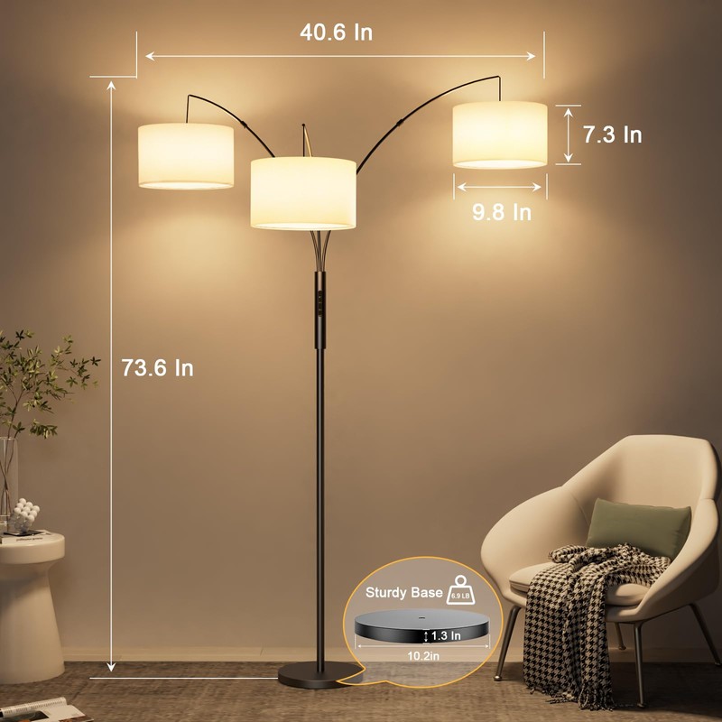 SIBRILLE 36W LED Arc Floor Lamp with 3 White Fabric