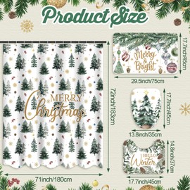 4 Pcs Christmas Shower Curtain Set Winter Xmas Tree Bathroom Decor