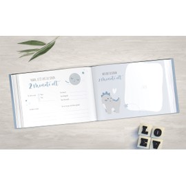 Baby Album - My First Year, Boy Girl, Birth Album, Baby Diary, Beautiful Moments and Memories to Fill in on 104 Pages (without Personalisation, Elephant, Blue)