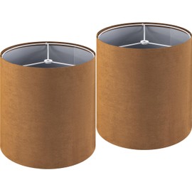 GOSO Tall Drum Lamp Shades for Table Lamps Set of 2 Small-Brown Faux Chamois Leather Fabric Lampshades -Floor Lamp-9.8" Top x 9.8" Bottom x 10.8" High (Spider) Rustic Vintage Shade Required Assembly