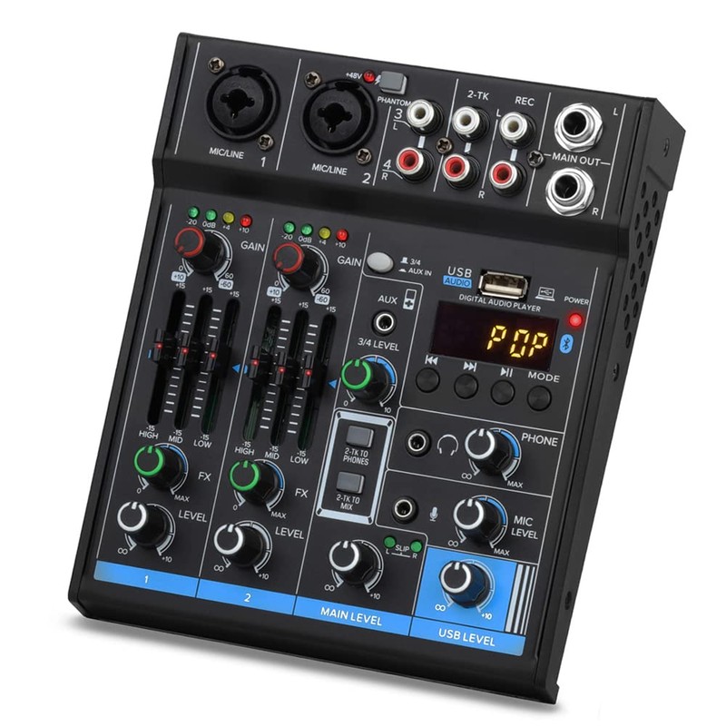 Portable Mini Mixer 4 Channel Audio DJ Console Sound Card,