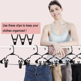 TOFIIGREM Black Hanger Clips 60 PCS, Multi-Purpose Plastic Clips Perfect for Plastic Hangers Velvet Hanger, Finger Clips for Skirt Pants Hangers